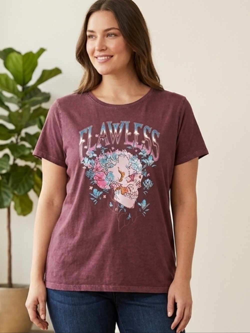 Torrid Flawless Skull Floral Graphic Tee Heritage Jersey Crew